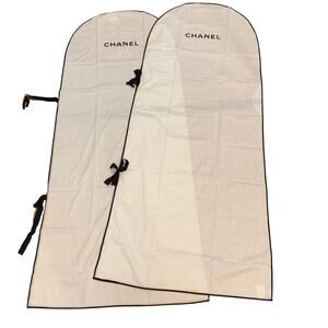 Set Of 2 CHANEL White Cotton Long Garment Dust Covers Storage 62x28 Authentic